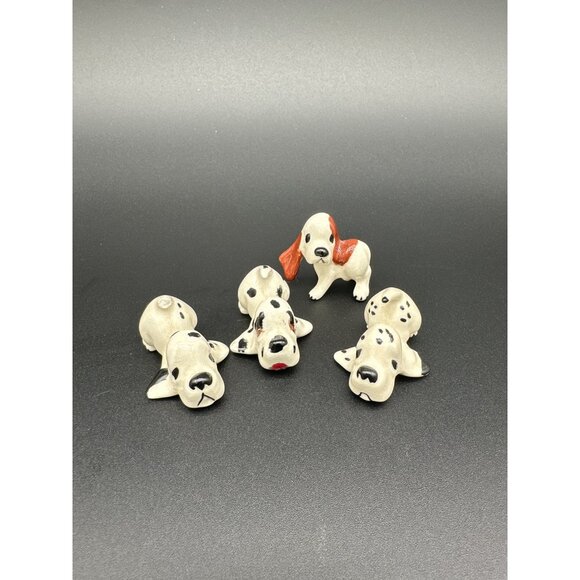 Vintage Ceramic Hound Dog Figurines Set of 4 Floppy Ear Hand Painted - Picture 1 of 9